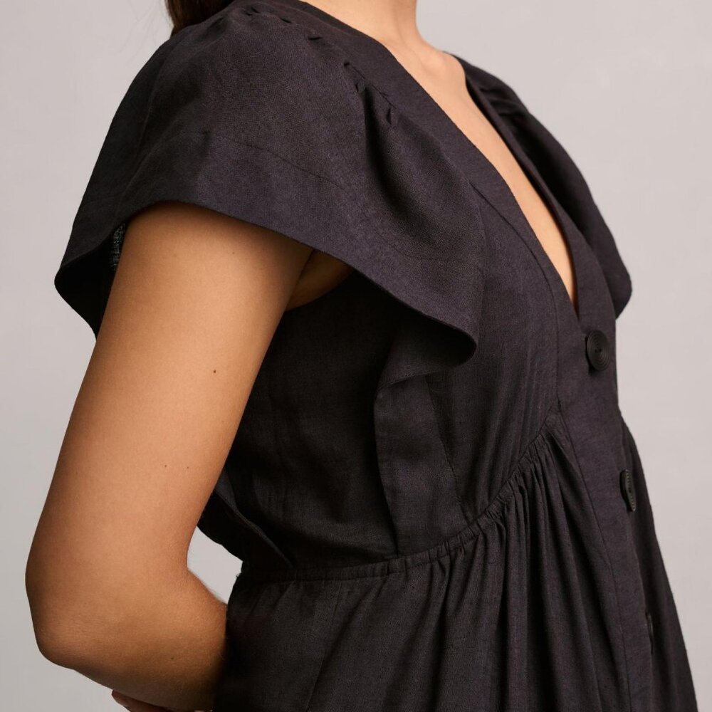 The Reneé Flutter-Sleeve Linen Button-Front Midi Dress - Picture 3 of 4